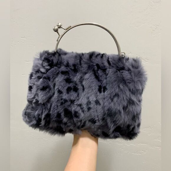 Handmade Real Rex Rabbit Fur Kiss-lock Top Handle Bag/Crossbody - Picture 7 of 12